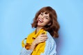 Brunette Fun emotion model yellow coat