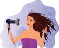 Brunette girl with hairdryer