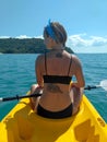 Brunette girl kayaking through lover`s key kayak trail Royalty Free Stock Photo