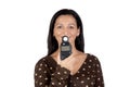 Brunette girl with a photometer Royalty Free Stock Photo