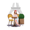 Brunette girl in a street cafe in Paris Royalty Free Stock Photo