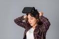 Brunette girl testing virtual reality glasses Royalty Free Stock Photo