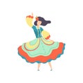 Brunette Girl in Traditional Colorful Dress Dancing at Folklore Party, Festa Junina Brazil June Festival Vector