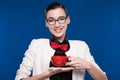 Brunette in glasses with a cup in his hands Royalty Free Stock Photo