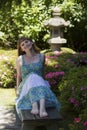 Brunette in green white dress Royalty Free Stock Photo