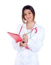 Brunette indian doctor woman with red folder