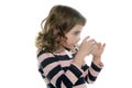 Brunette little girl drinking glass of milk Royalty Free Stock Photo