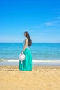 Brunette with long hair on the Mediterranean sea Royalty Free Stock Photo