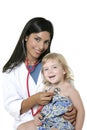 Brunette pediatric doctor with blond little girl