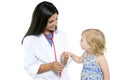 Brunette pediatric doctor with blond little girl