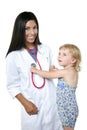 Brunette pediatric doctor with blond little girl