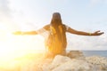 Brunette on sea stone pier Royalty Free Stock Photo