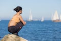 Brunette on seashore Royalty Free Stock Photo