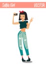 Brunette Selfie Girl Cartoon Character Illustration