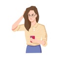 Brunette with smartphone irritated or annoyed girl