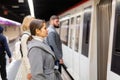 Brunette waiting for train on underground station