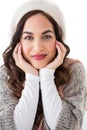 Brunette in white hat posin Royalty Free Stock Photo