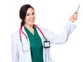 Brunette woman doctor hold with pen point up Royalty Free Stock Photo
