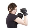 Brunette Woman Kick Boxer Smiling