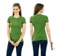 Brunette woman posing with blank green shirt Royalty Free Stock Photo