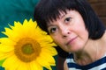 Brunette Woman sunflowers Royalty Free Stock Photo