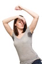 Woman sweating very badly under armpit Royalty Free Stock Photo