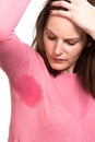 Woman sweating very badly under armpit Royalty Free Stock Photo