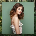 Brunette young woman in floral spring summer dress Royalty Free Stock Photo