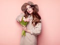 Brunette young woman in stylish greatcoat Royalty Free Stock Photo