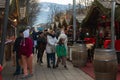 BRUNICO, ITALY - DECEMBER 30, 2022: Many tourists at the famous christmas market in the center of Brunico