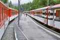 Passenger trains meet each other.