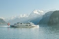 People enjoying their voyage on cruise ship on Lake Lucerne near Brunnen