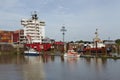 Brunsbuettel - Container vessel at lockage to the Kiel Canal Royalty Free Stock Photo