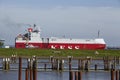 Brunsbuettel - Freighter at departure of lockage Royalty Free Stock Photo