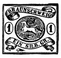 Brunswick Ein Silber Groschen Stamp in 1852, vintage illustration