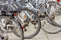 Brunswick, Lower Saxony, Germany, January 27,2018: Bicycles parked at a large bicycle rack in the city centre of Brunswick, editor