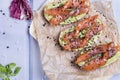 Bruschetta with avocado and smoked salmon Royalty Free Stock Photo