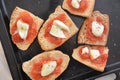 Bruschetta baked italian food with tomato mozzarella cheese origan salt oil origan