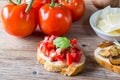 Bruschetta with beans and arugula, mushrooms, goat cheese