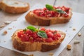 Bruschetta bread with chopped tomato and basil Royalty Free Stock Photo