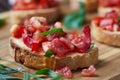 The bruschetta: Bread, tomato, basil Royalty Free Stock Photo