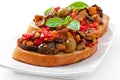 Bruschetta caponata with raisins and pine nuts Royalty Free Stock Photo