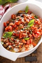 Bruschetta chicken with cheese, fresh tomatoes and basil Royalty Free Stock Photo