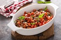 Bruschetta chicken with cheese, fresh tomatoes and basil Royalty Free Stock Photo