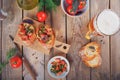 Bruschetta with chopped tomatoes, basil and herbs on grilled crusty bread. Royalty Free Stock Photo