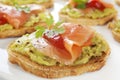 Bruschetta or Crostini with Guacamole, Smoked Salmon and Fire R