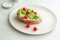 Bruschetta with cucumbers, mint and miniature tomatoes.