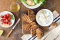 Bruschetta with feta cheese, tomatoes, avocado. Ingredients for Royalty Free Stock Photo