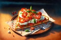 bruschetta on fried toast with mozzarella and tomato snacks