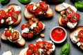 Bruschetta on fried toast with mozzarella and tomato snacks.